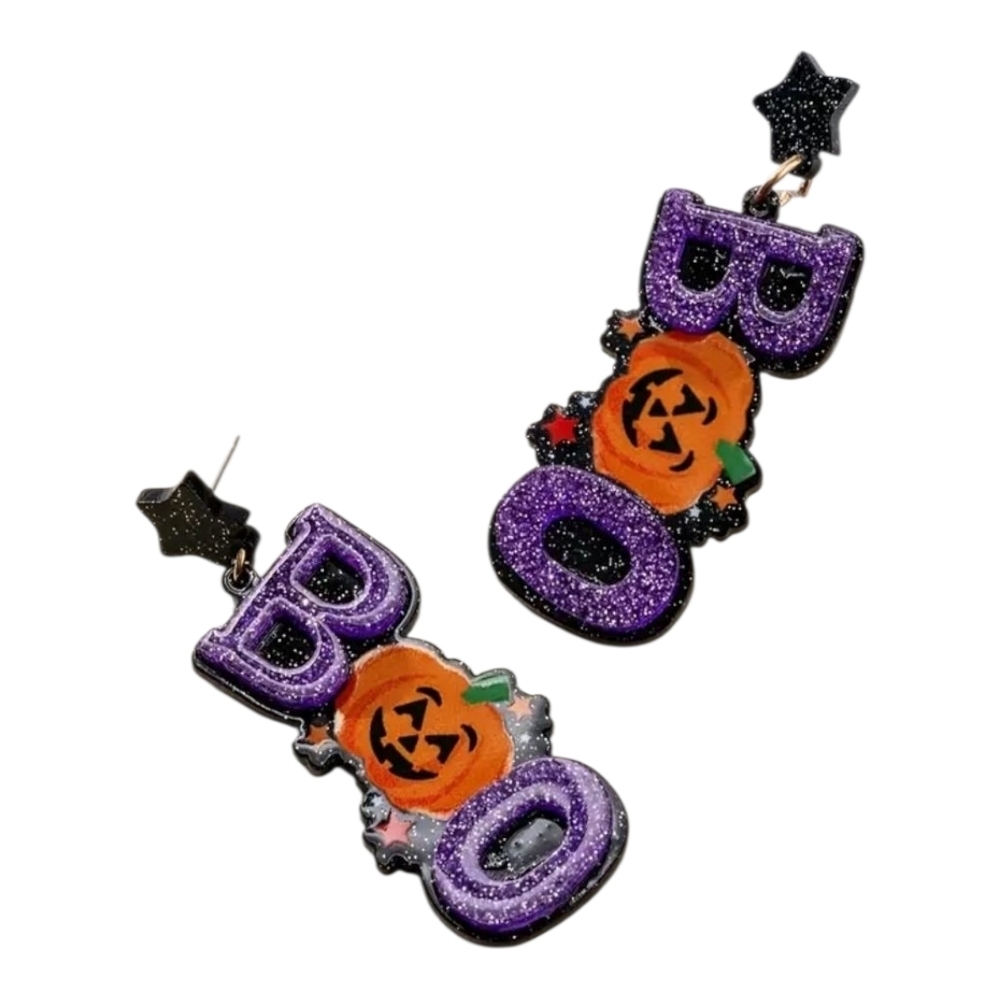Purple and Orange Halloween 'BOO' Earrings